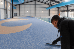 Rubber Crumb Swimming Pool surfacing for holiday park